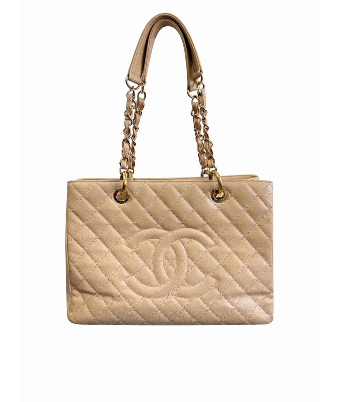 CHANEL Бежевая кожаная сумка тоут, фото 1