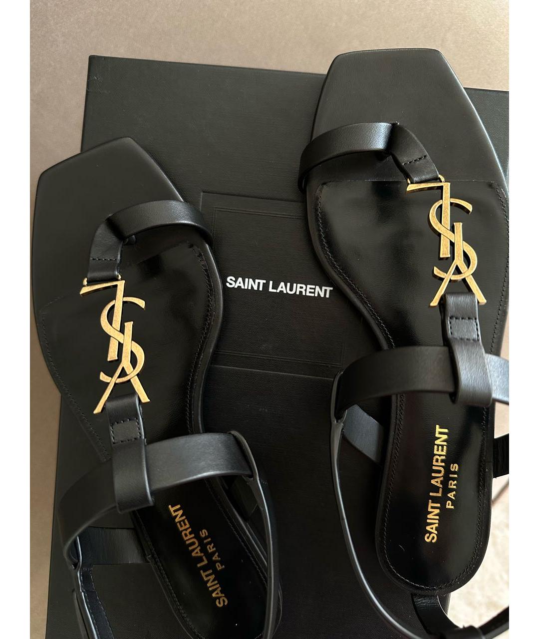 SAINT LAURENT Черные кожаные босоножки, фото 3