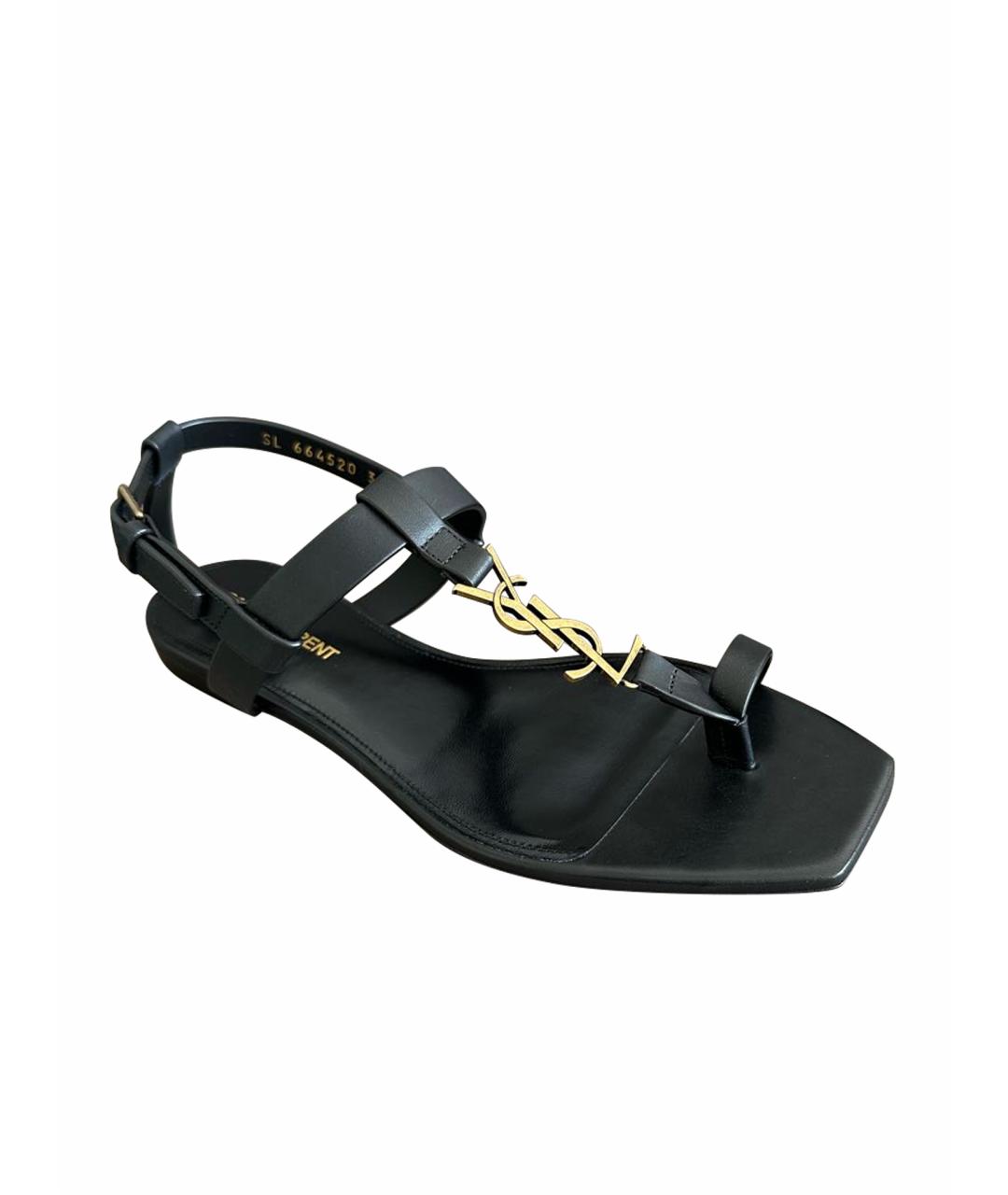 SAINT LAURENT Черные кожаные босоножки, фото 1