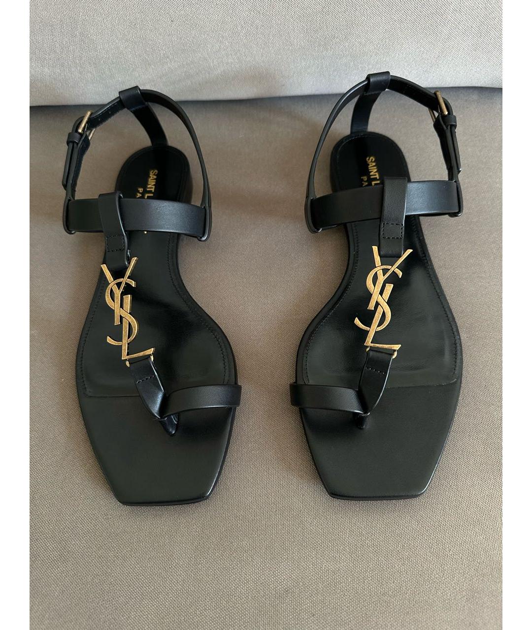 SAINT LAURENT Черные кожаные босоножки, фото 7