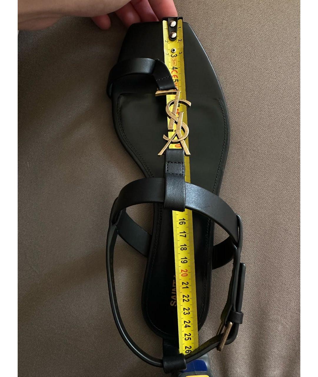 SAINT LAURENT Черные кожаные босоножки, фото 5