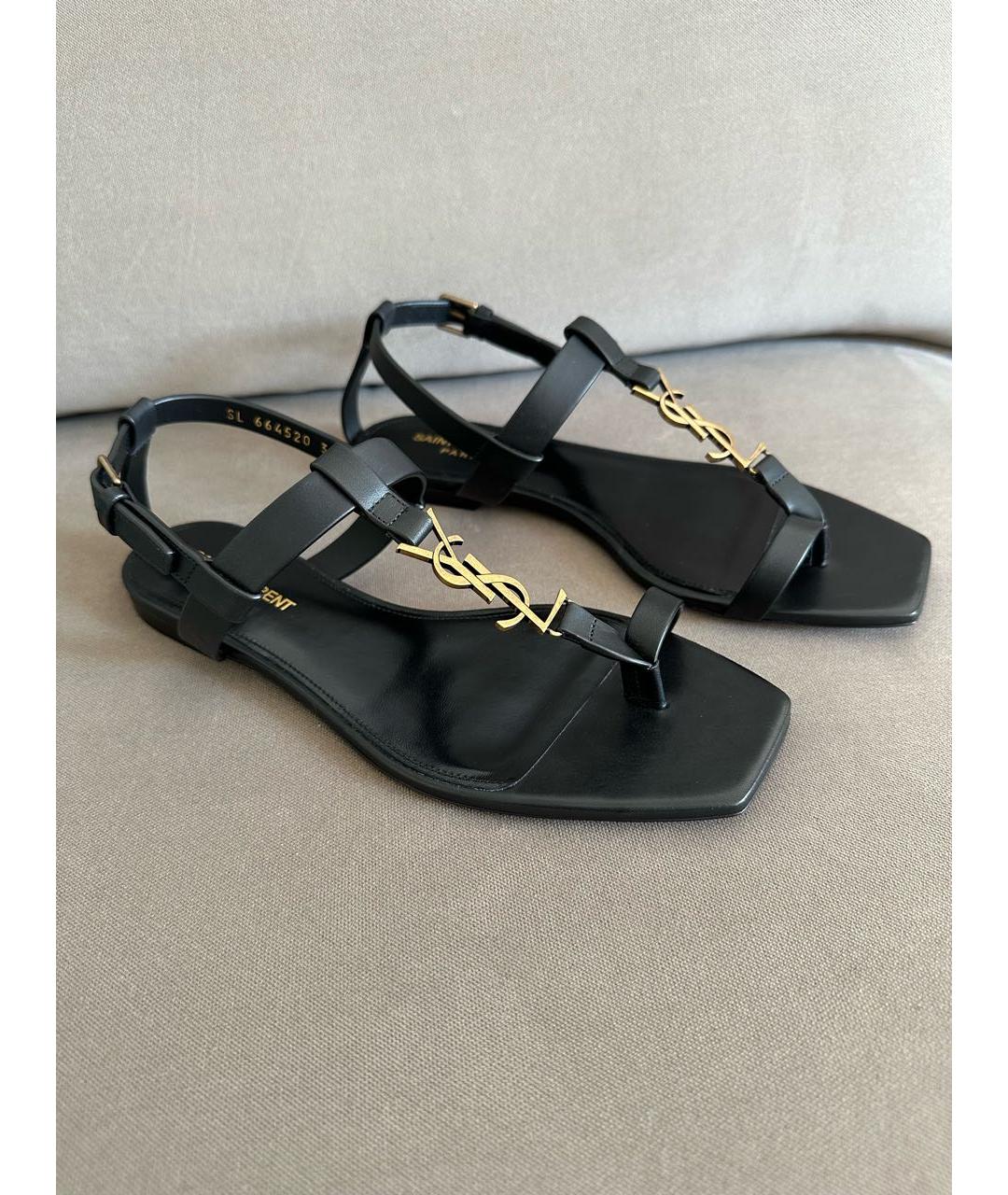 SAINT LAURENT Черные кожаные босоножки, фото 2