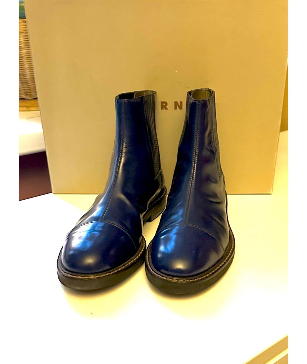MARNI Темно-синие кожаные ботинки, фото 2