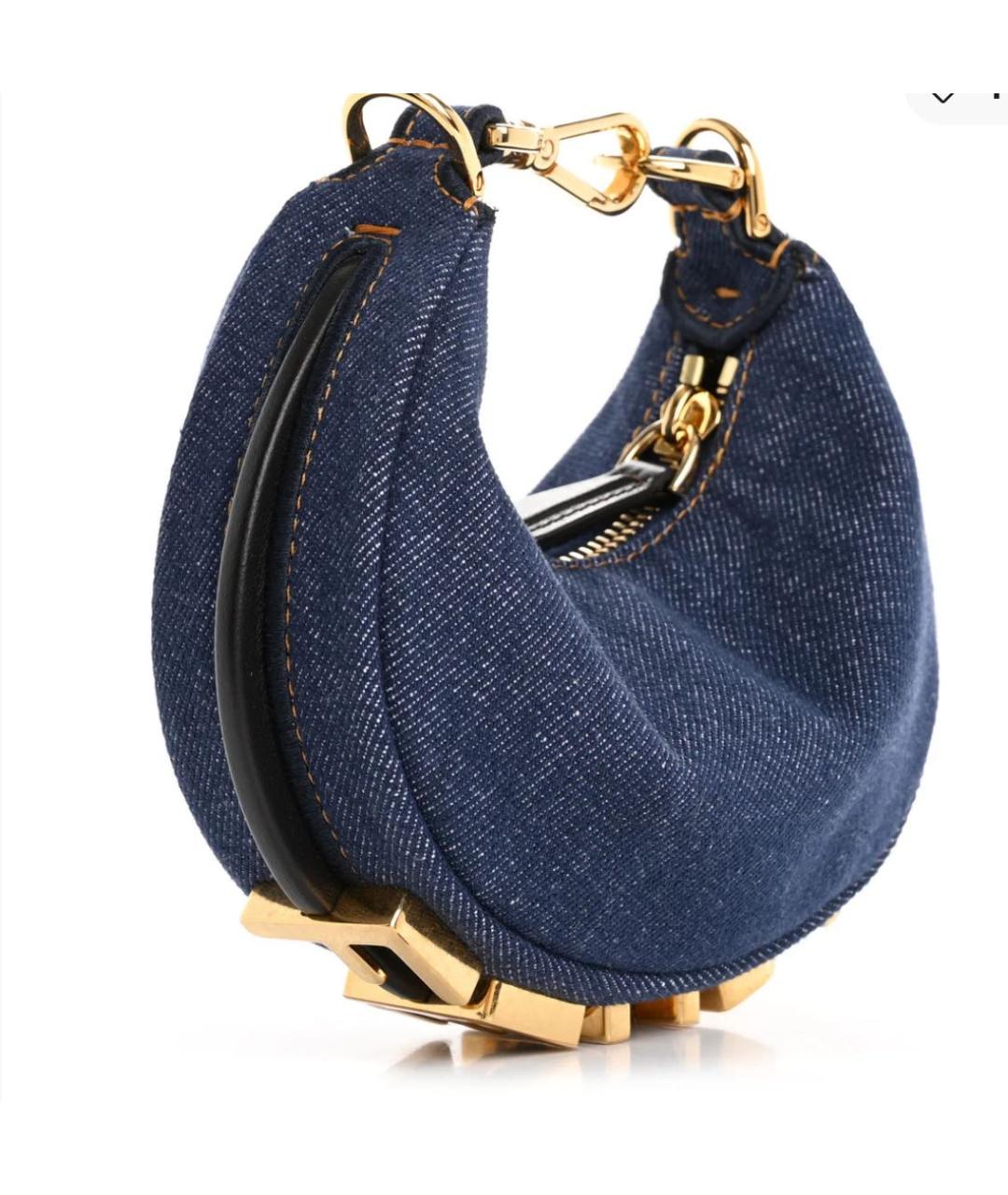 FENDI Темно-синяя деним сумка с короткими ручками, фото 5