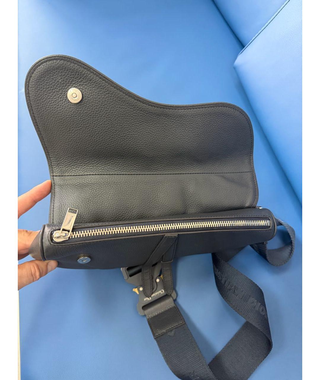 CHRISTIAN DIOR Темно-синяя кожаная сумка на плечо, фото 3