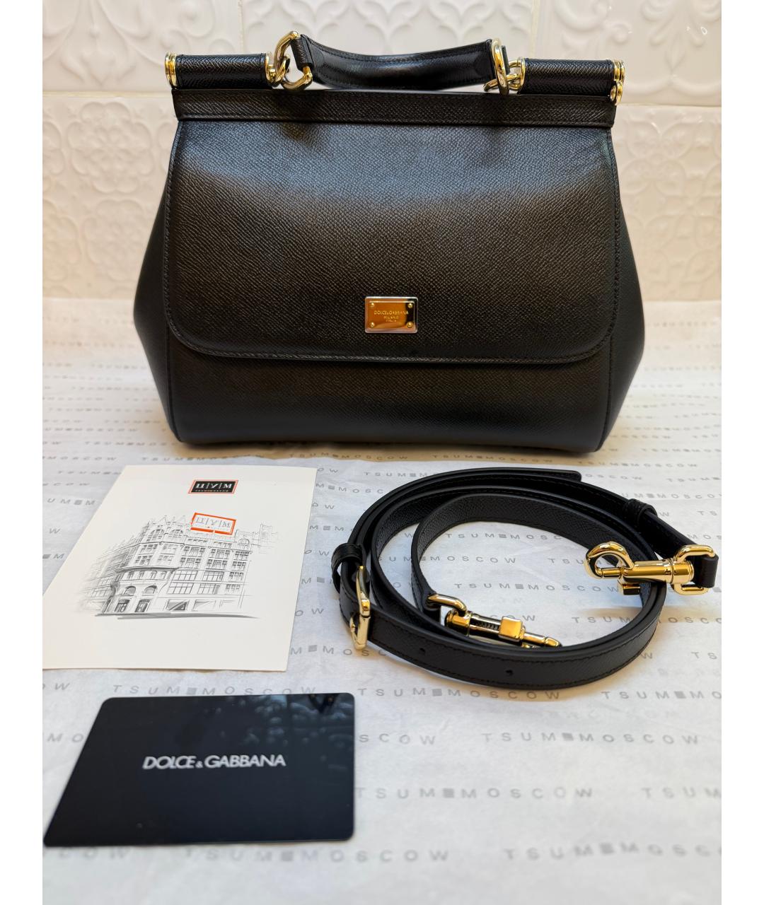 DOLCE&GABBANA Черная кожаная сумка через плечо, фото 6