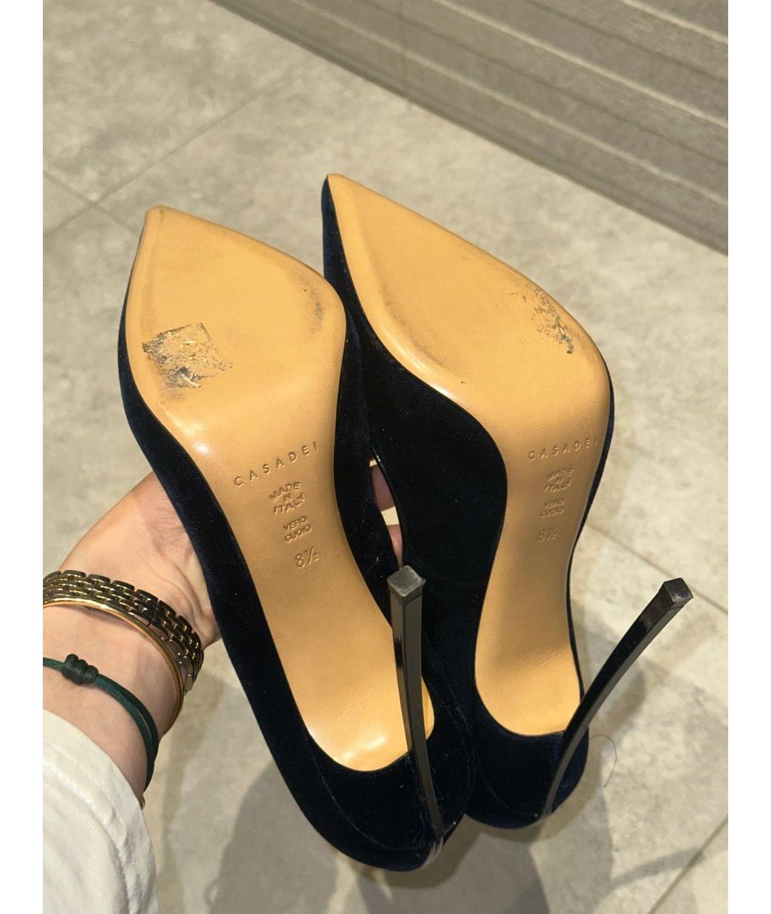 CASADEI Темно-синие бархатные туфли, фото 4