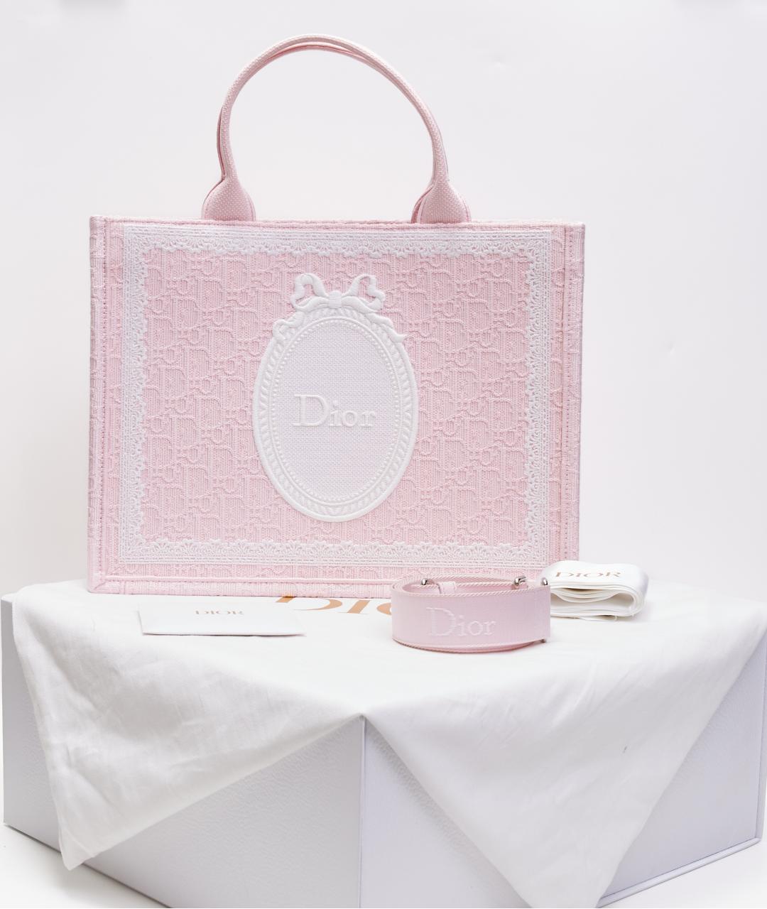 CHRISTIAN DIOR Розовая тканевая сумка тоут, фото 5