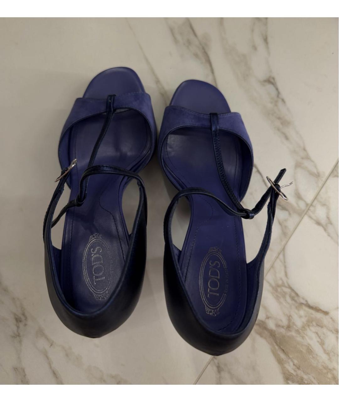 TOD'S Темно-синие замшевые босоножки, фото 3