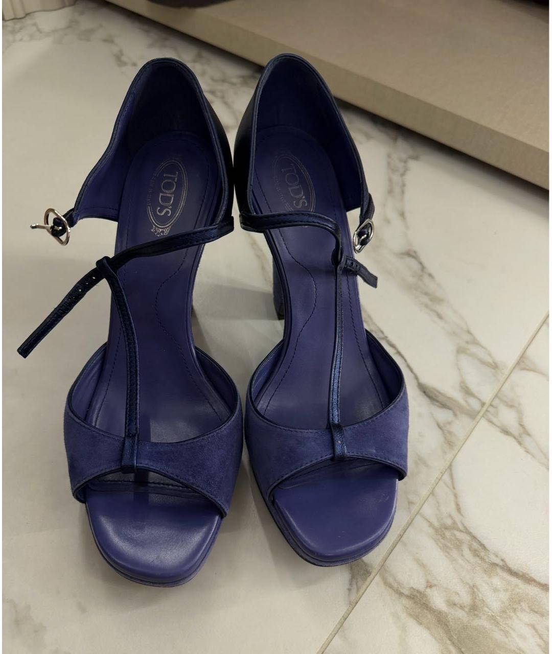 TOD'S Темно-синие замшевые босоножки, фото 2