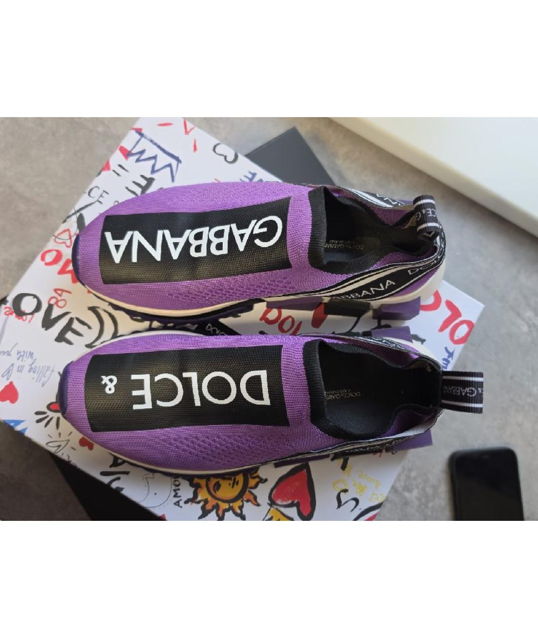 DOLCE&GABBANA Фиолетовые текстильные кроссовки, фото 4