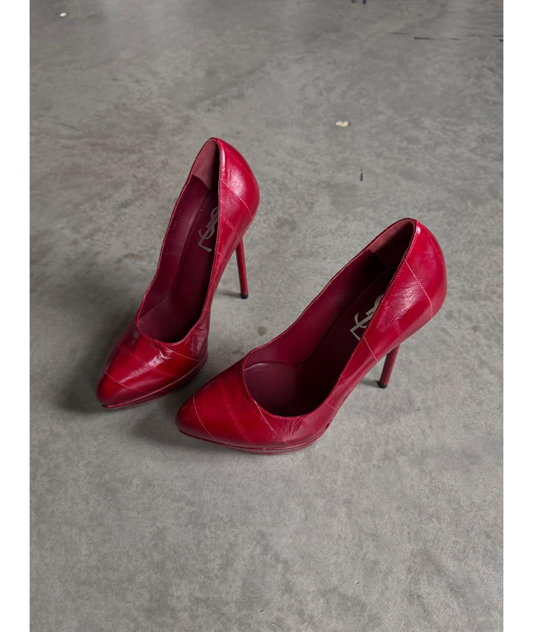 SAINT LAURENT Бордовые кожаные туфли, фото 3