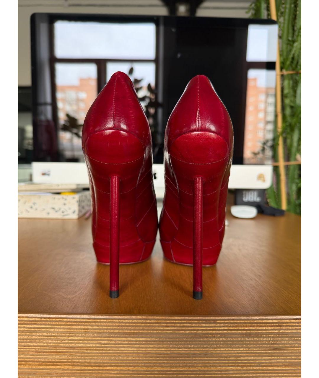 SAINT LAURENT Бордовые кожаные туфли, фото 2