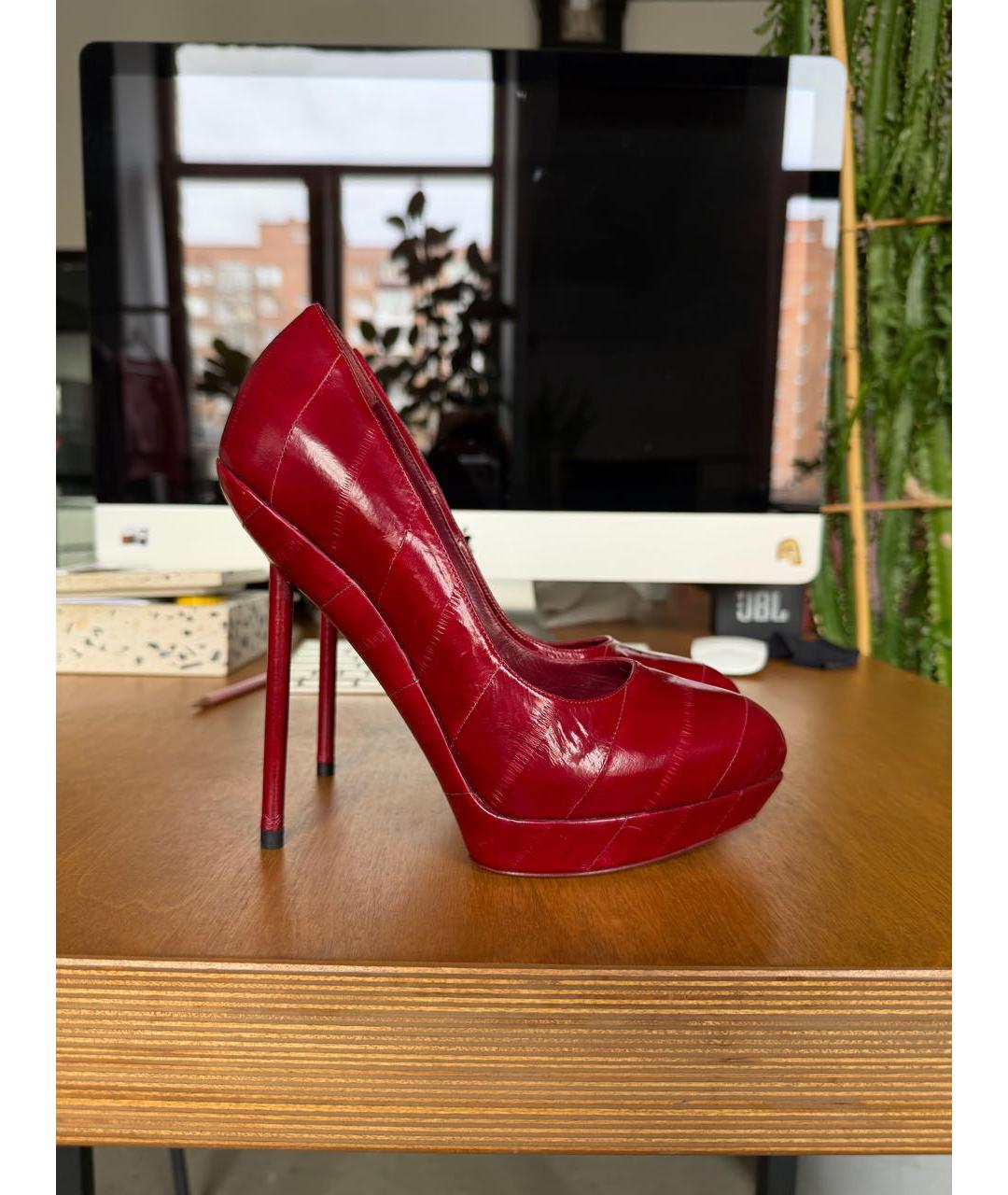 SAINT LAURENT Бордовые кожаные туфли, фото 5