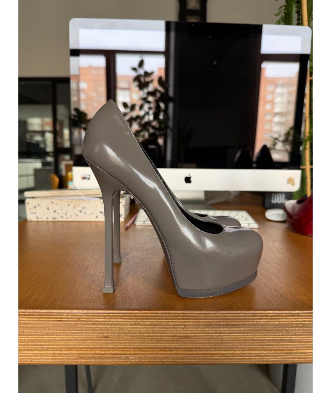 SAINT LAURENT Серые кожаные туфли, фото 9