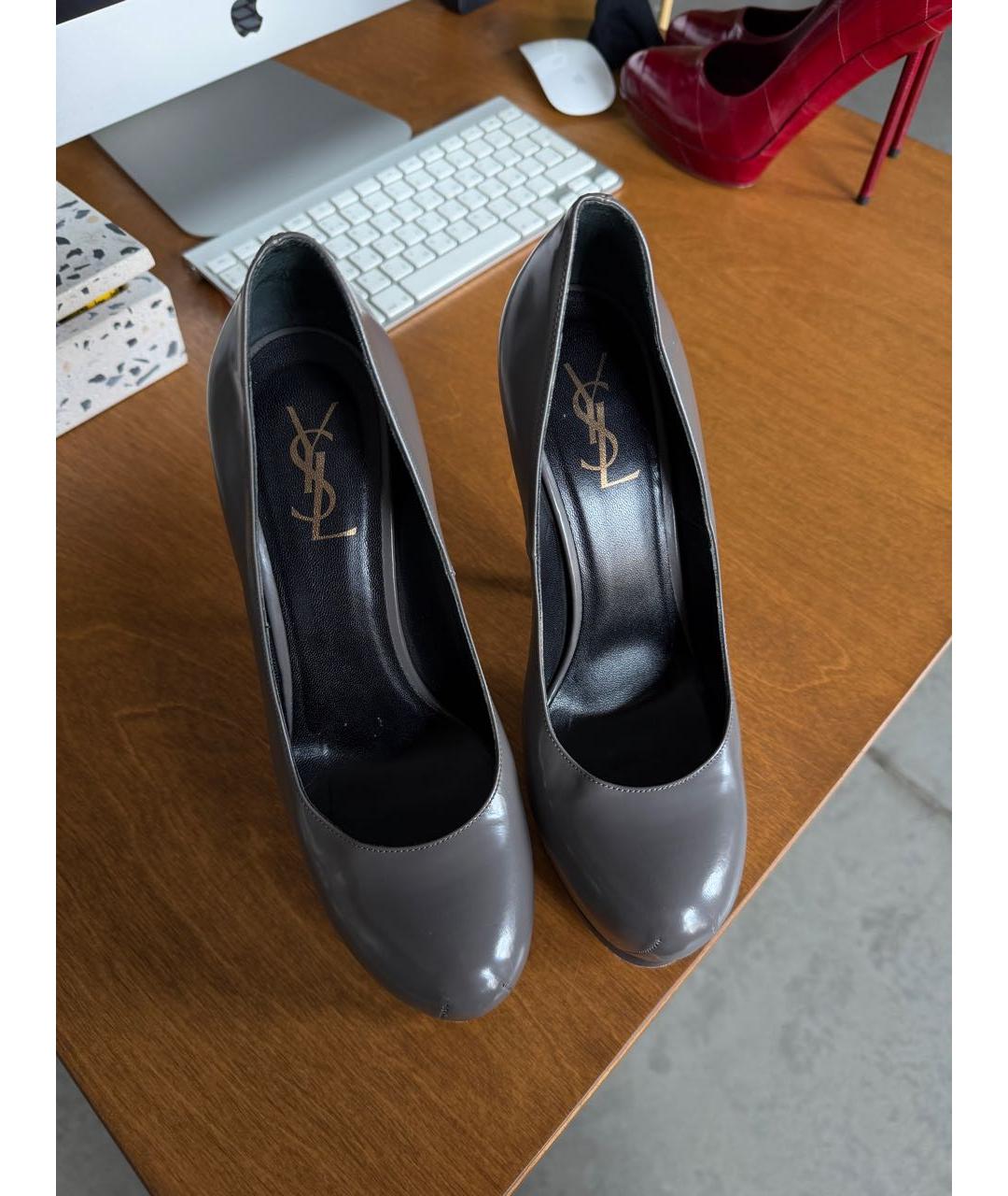 SAINT LAURENT Серые кожаные туфли, фото 2