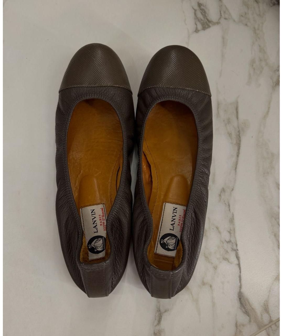 LANVIN Антрацитовые кожаные балетки, фото 3