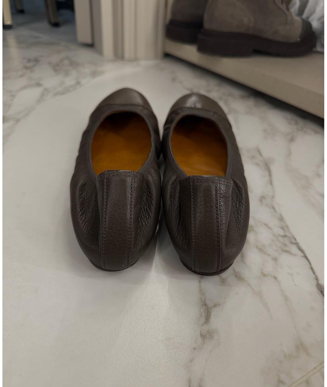 LANVIN Антрацитовые кожаные балетки, фото 4