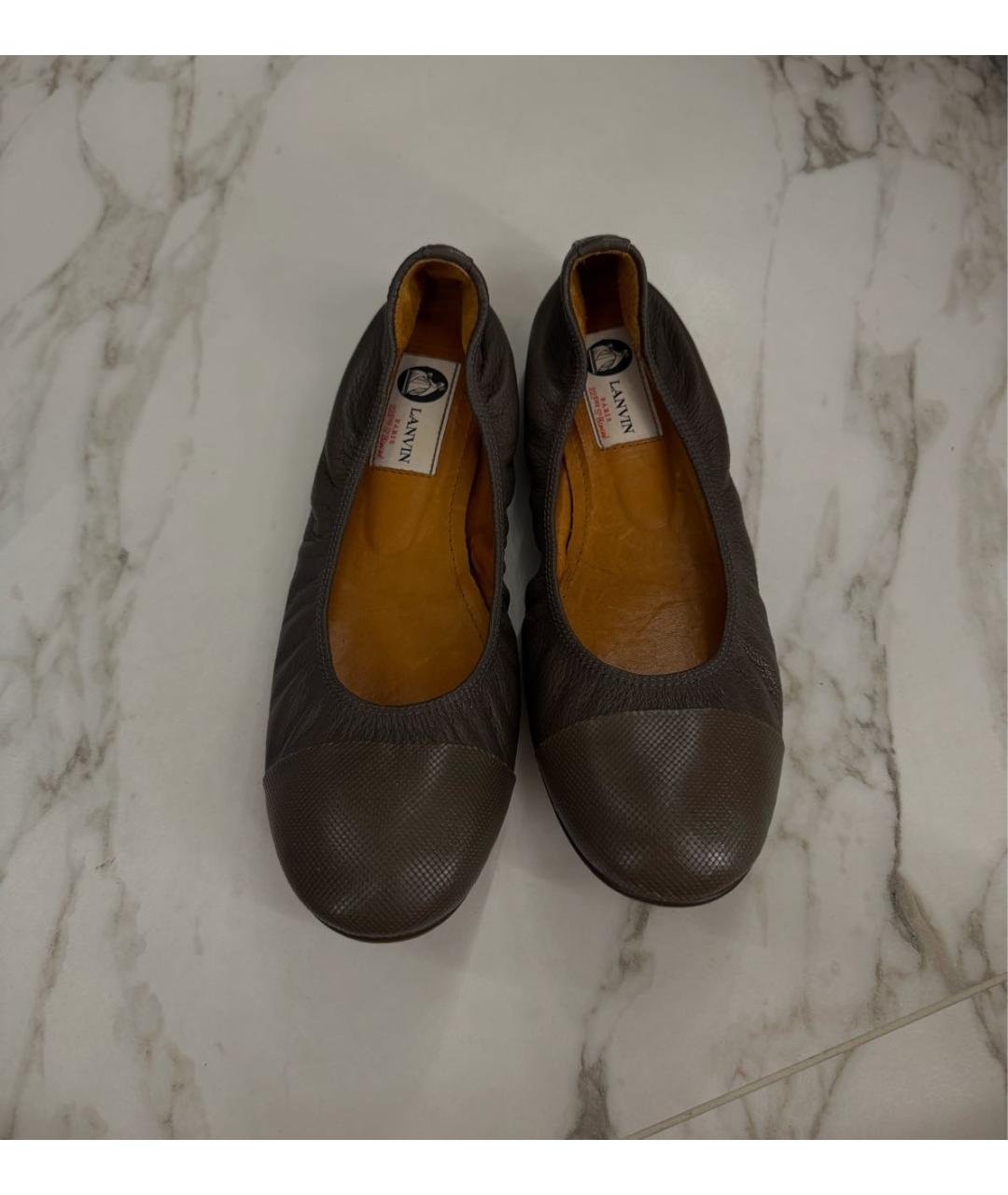 LANVIN Антрацитовые кожаные балетки, фото 2