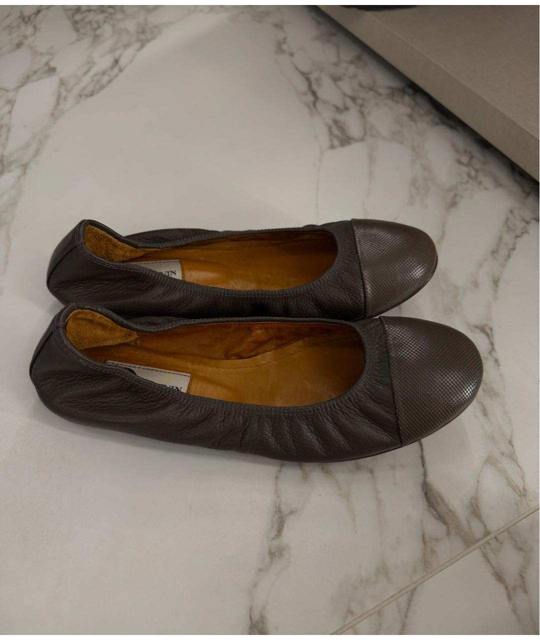 LANVIN Антрацитовые кожаные балетки, фото 5