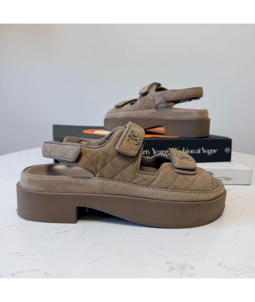 CHANEL Коричневые замшевые сабо, фото 5