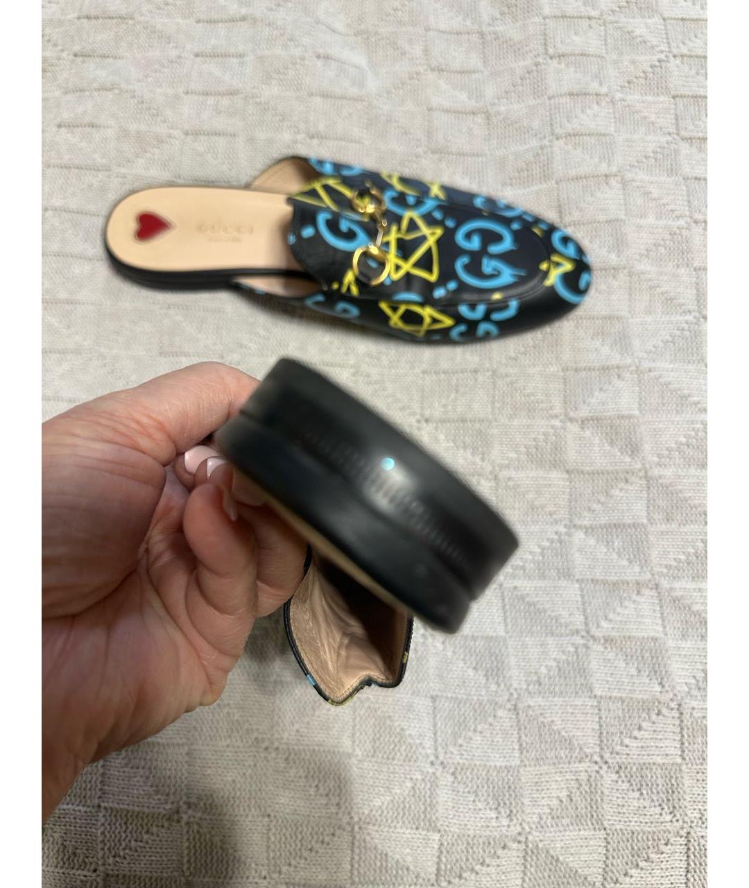 GUCCI Синие кожаные мюли, фото 2