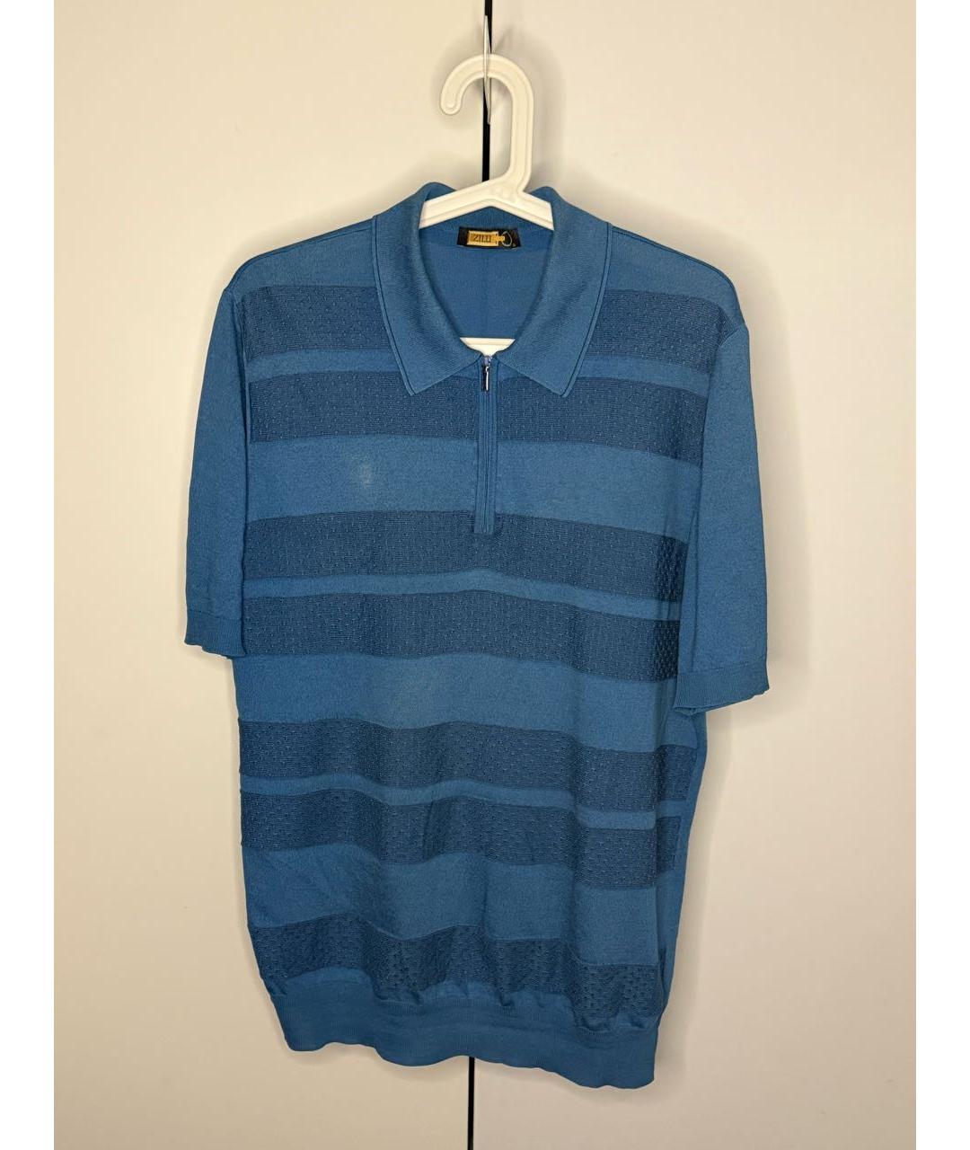 ZILLI Голубое хлопковое поло с коротким рукавом, фото 7