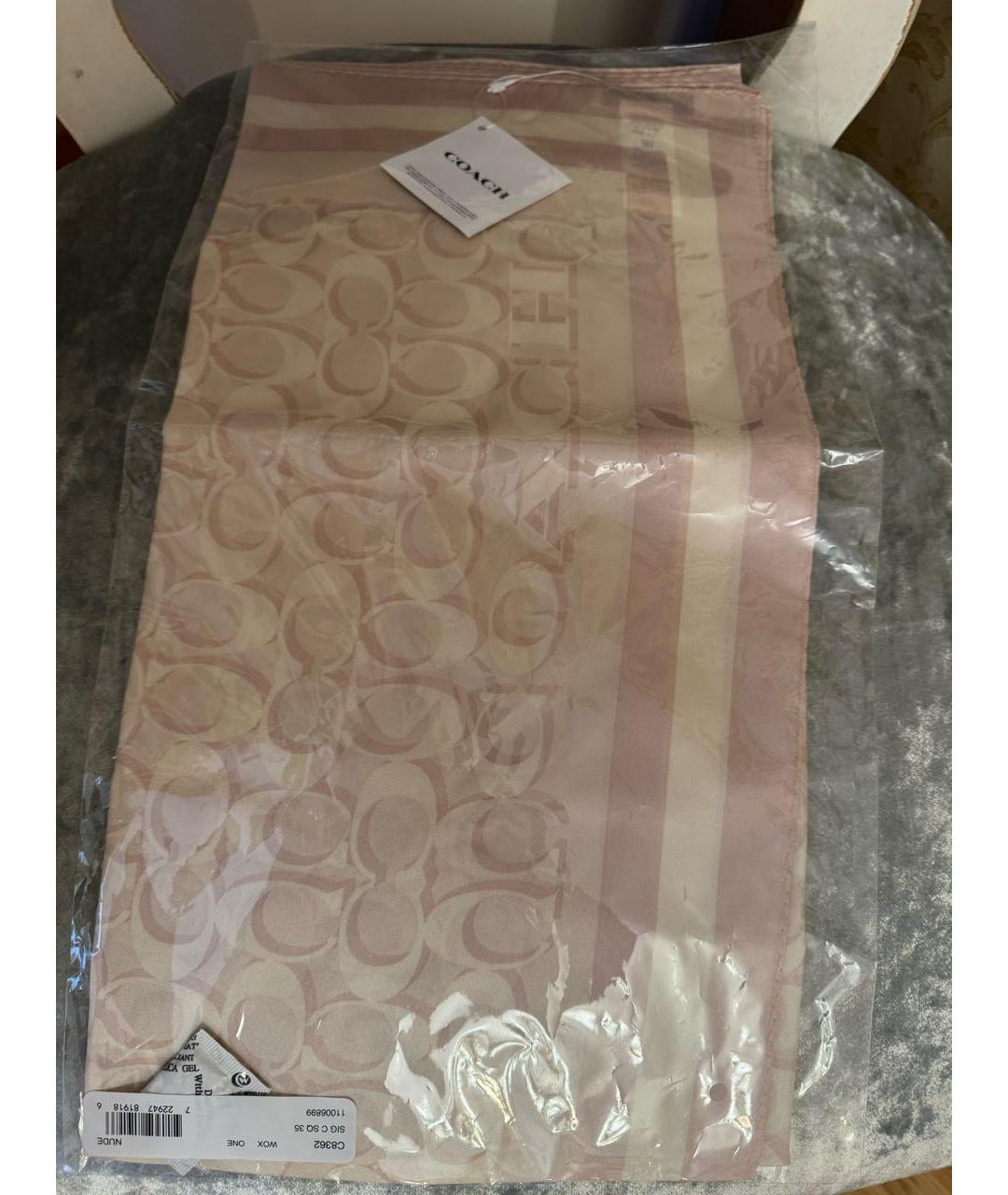 COACH Розовый шелковый платок, фото 3