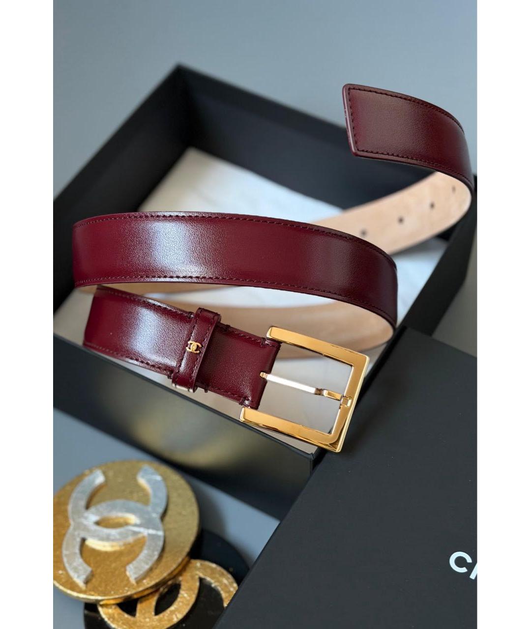 CHANEL Бордовый кожаный ремень, фото 2