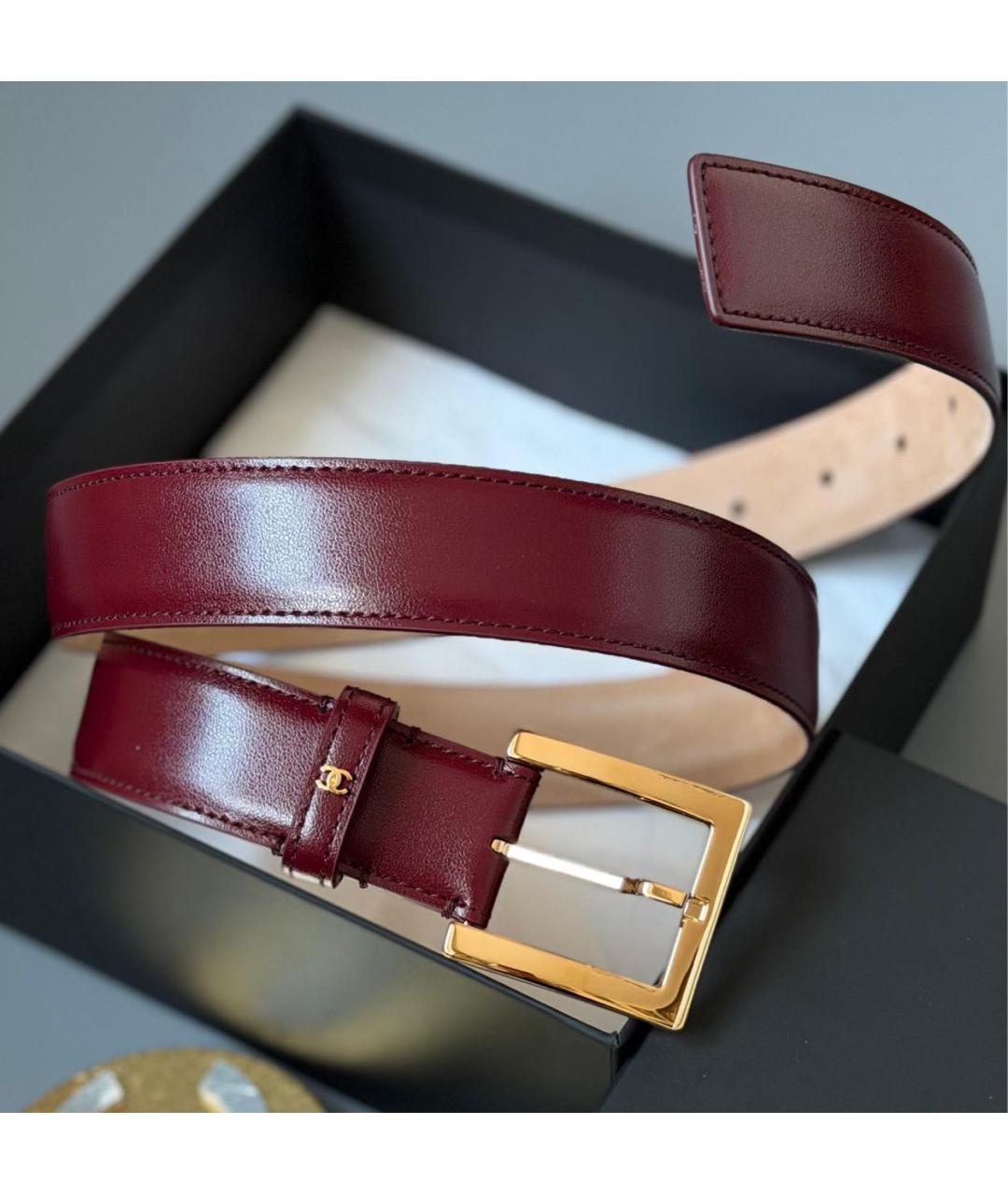 CHANEL Бордовый кожаный ремень, фото 3