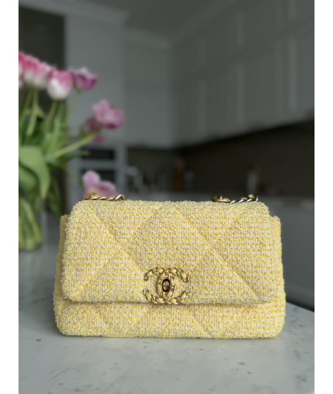 CHANEL Желтая твидовая сумка через плечо, фото 7
