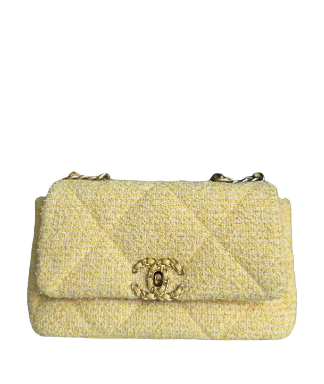 CHANEL Желтая твидовая сумка через плечо, фото 1