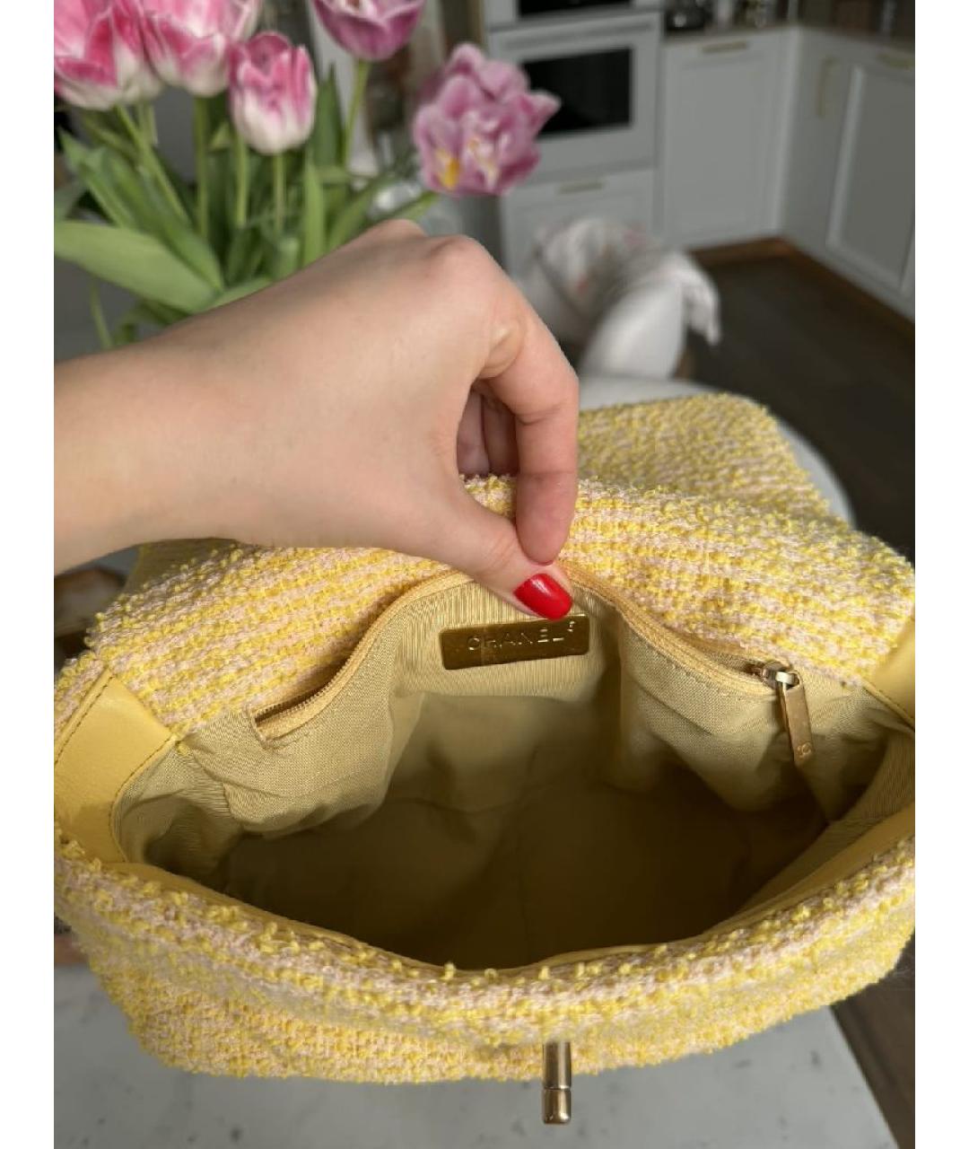 CHANEL Желтая твидовая сумка через плечо, фото 4