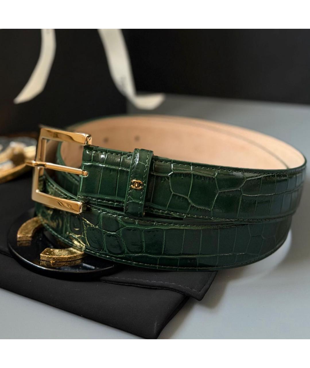 CHANEL Зеленый кожаный ремень, фото 3