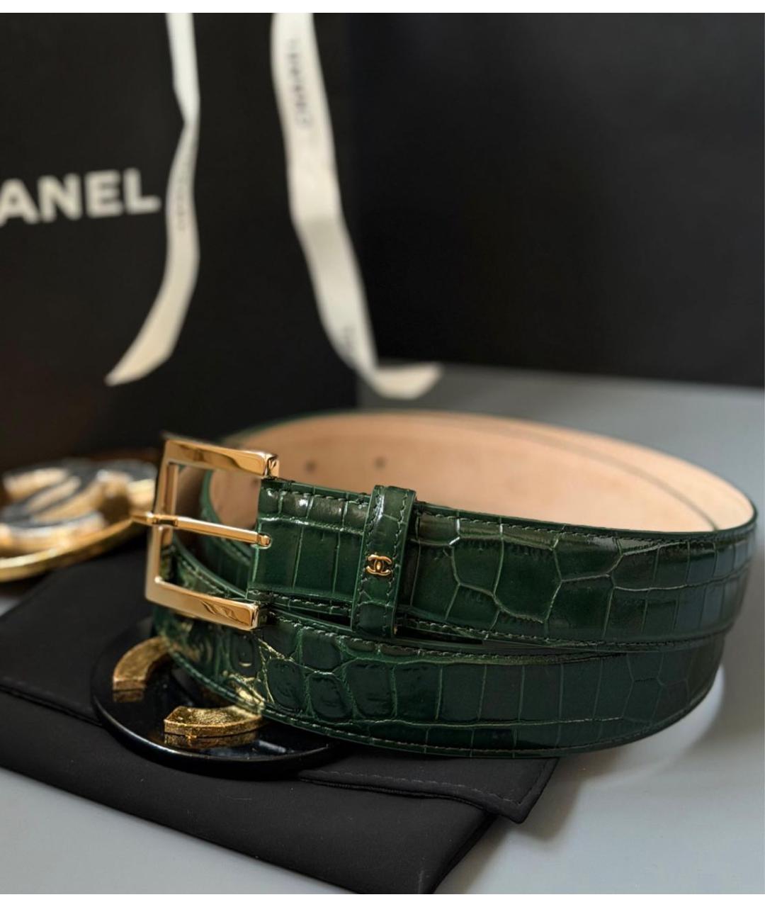 CHANEL Зеленый кожаный ремень, фото 2