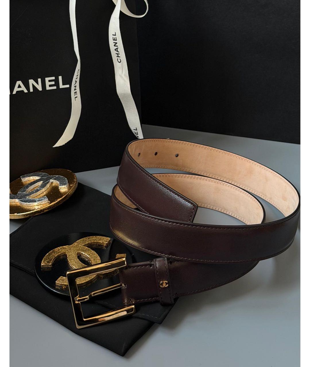 CHANEL Коричневый кожаный ремень, фото 2