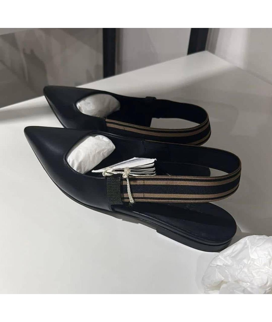 BRUNELLO CUCINELLI Черные кожаные мюли, фото 2