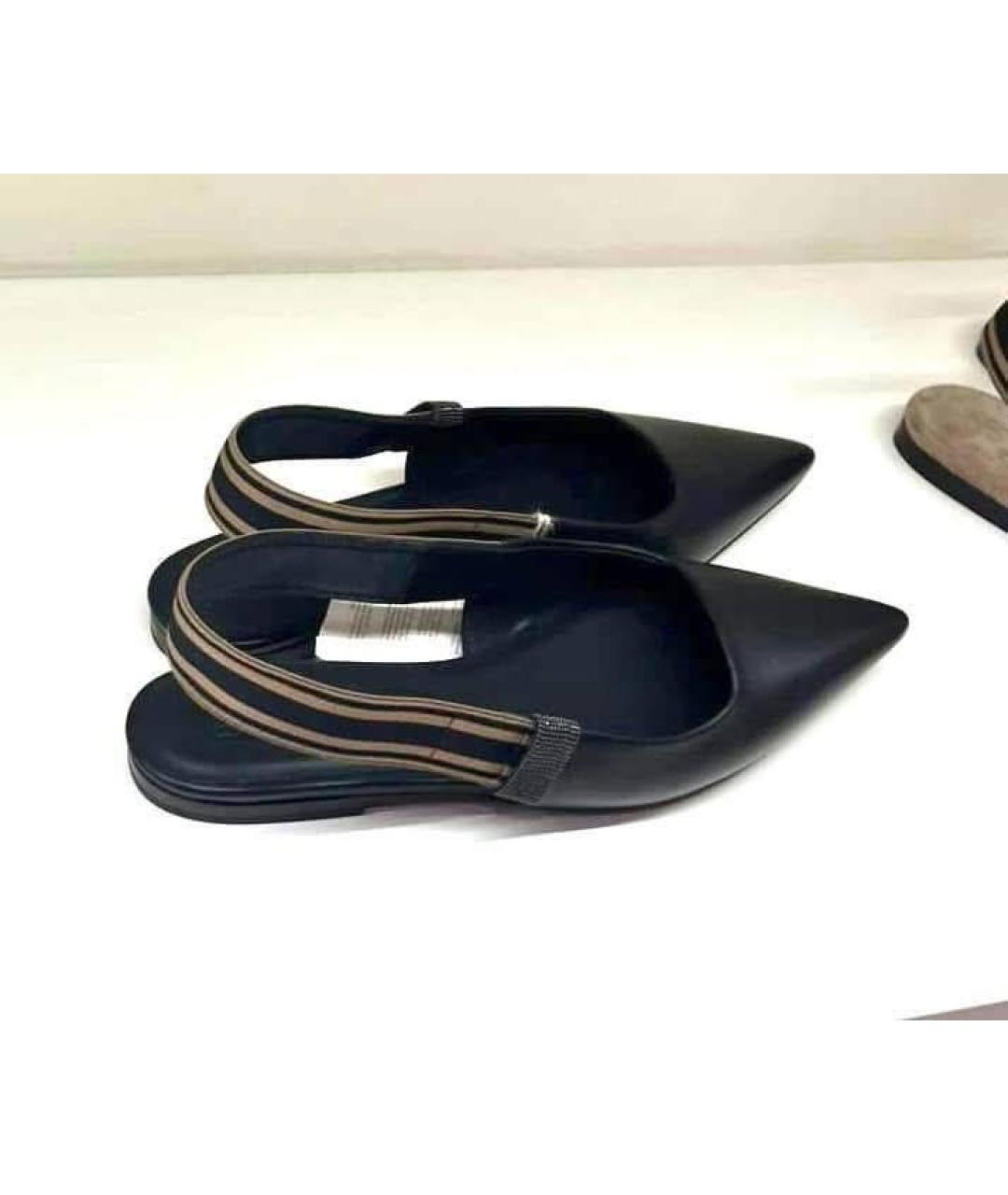 BRUNELLO CUCINELLI Черные кожаные мюли, фото 5