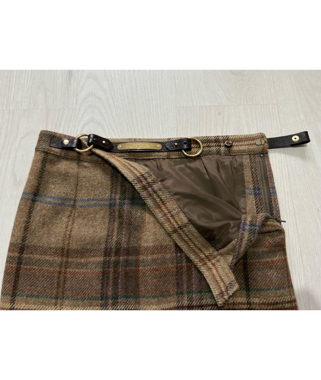 RALPH LAUREN Коричневая шерстяная юбка миди, фото 4