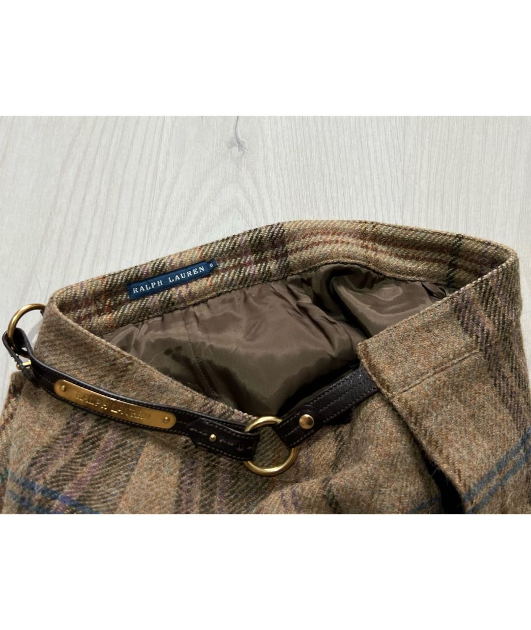 RALPH LAUREN Коричневая шерстяная юбка миди, фото 6