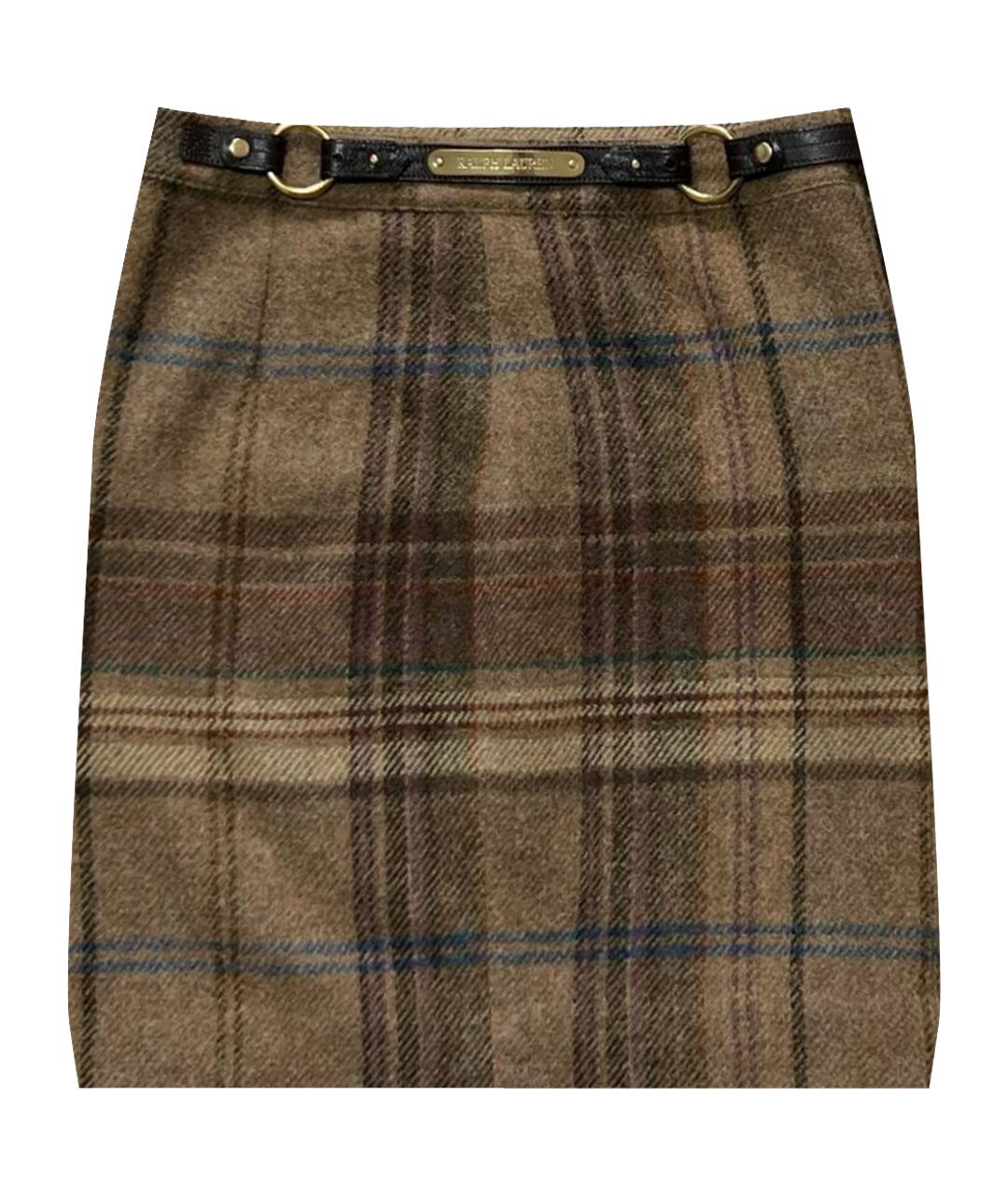 RALPH LAUREN Коричневая шерстяная юбка миди, фото 1