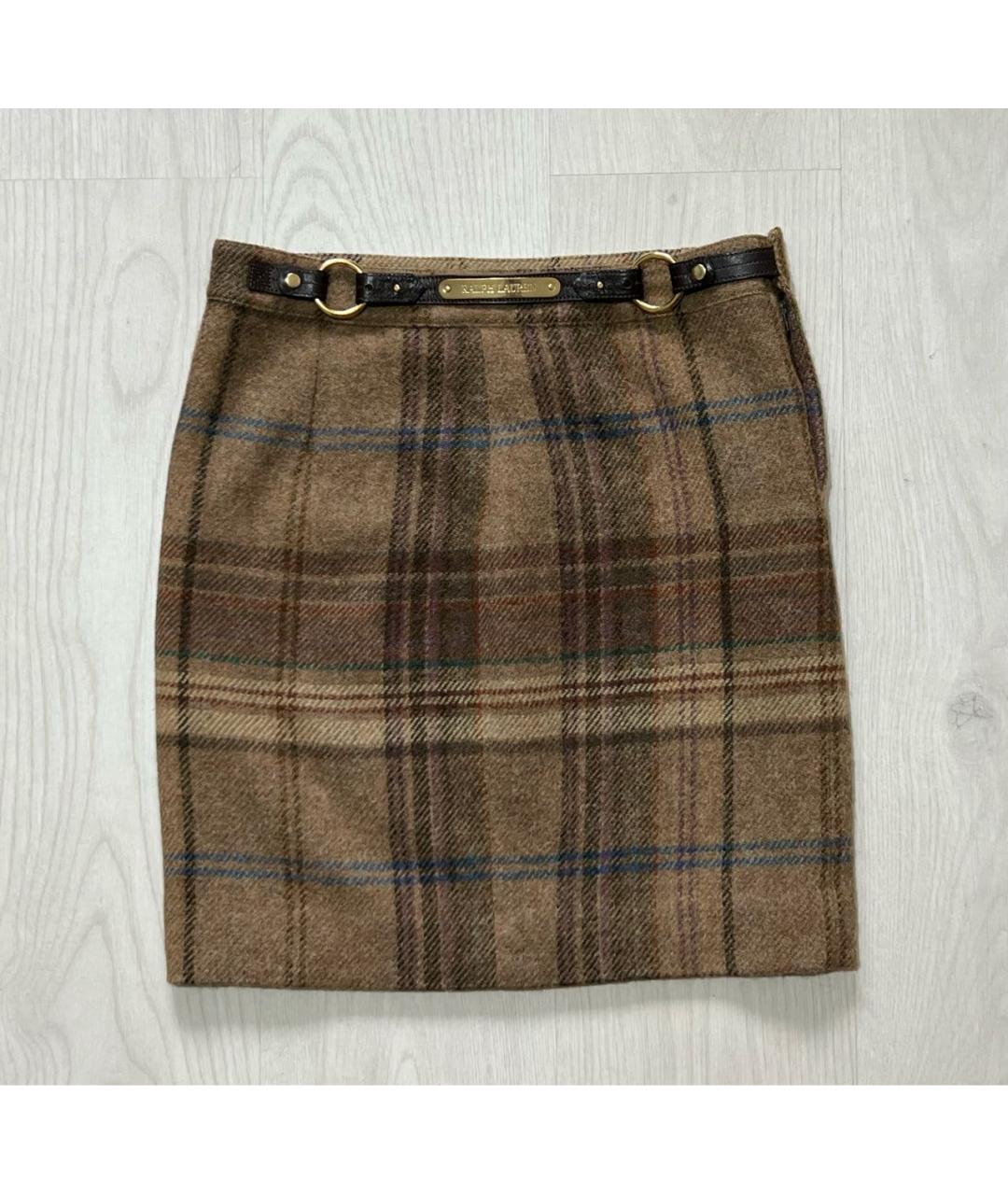 RALPH LAUREN Коричневая шерстяная юбка миди, фото 8