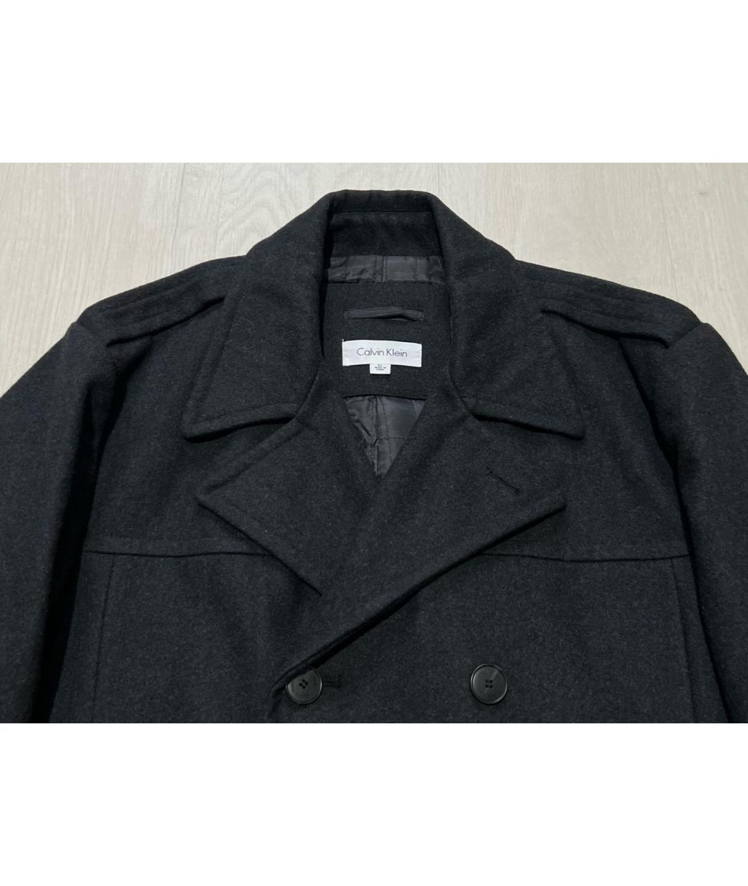 CALVIN KLEIN Антрацитовое шерстяное пальто, фото 4