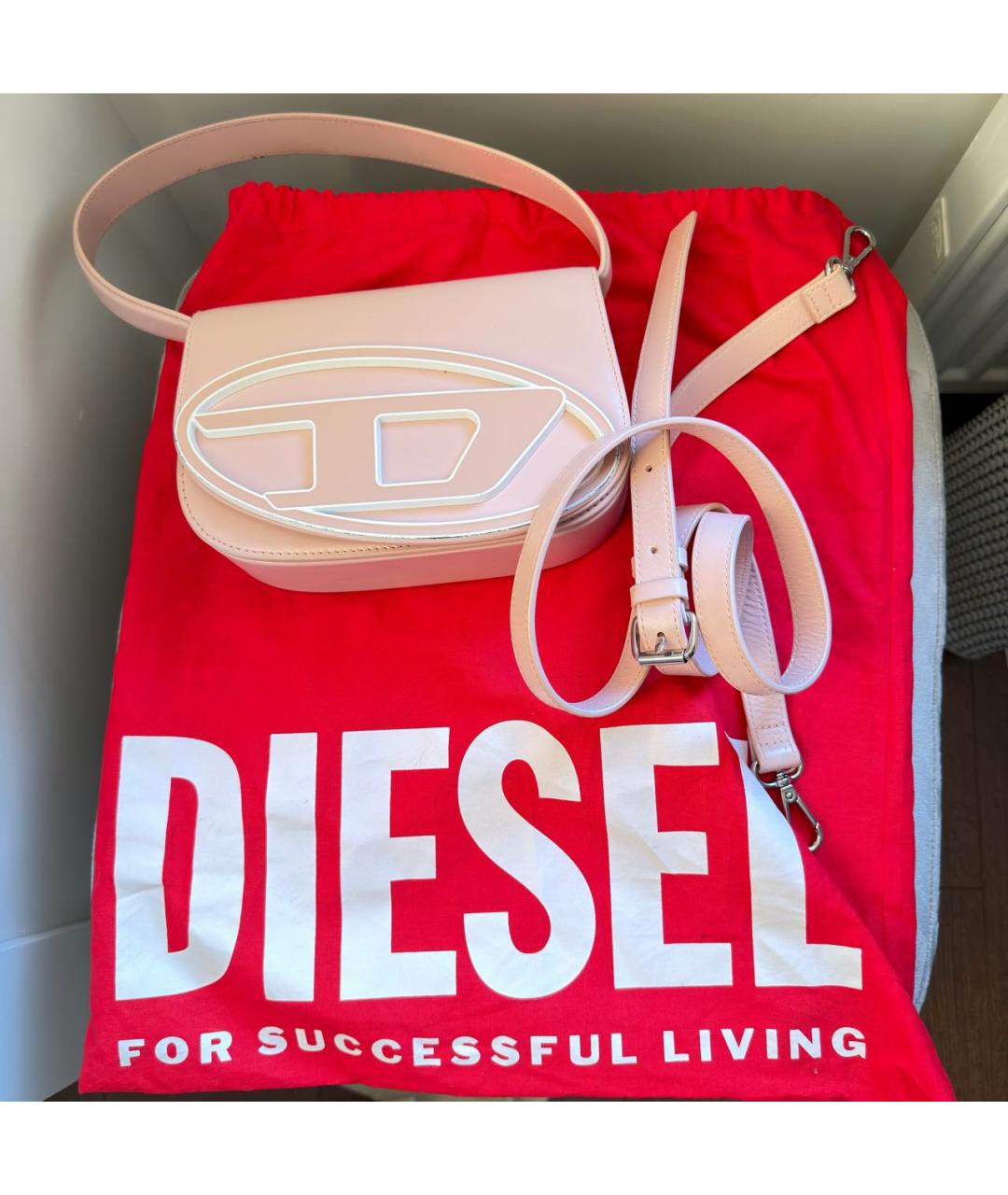 DIESEL Розовая сумка с короткими ручками из искусственной кожи, фото 3