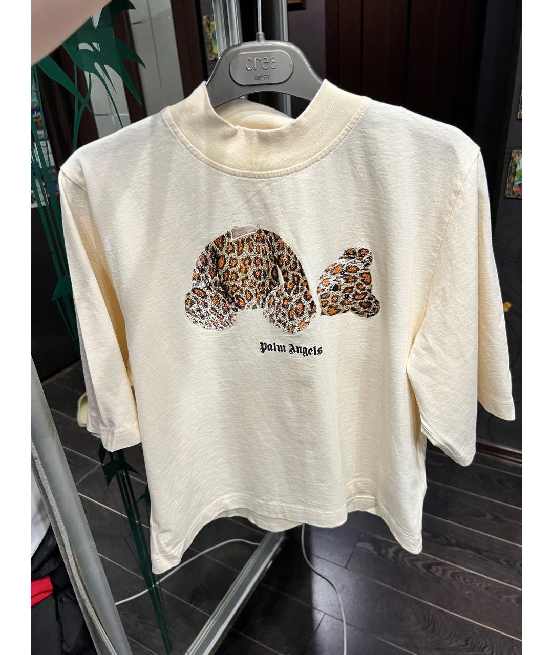 PALM ANGELS Бежевая хлопковая футболка, фото 9
