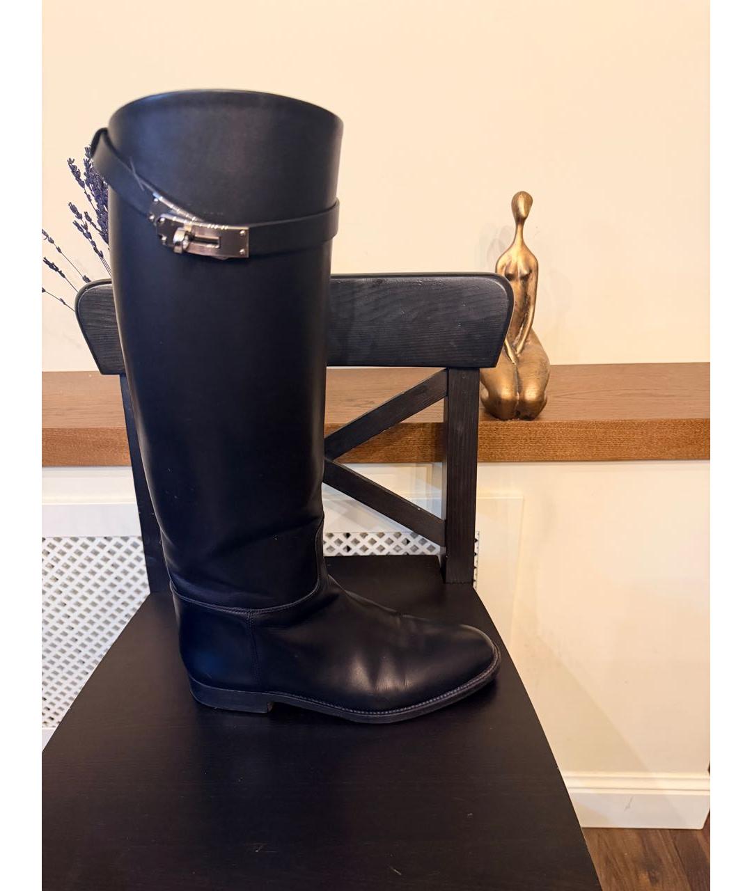 HERMES Черные кожаные сапоги, фото 7