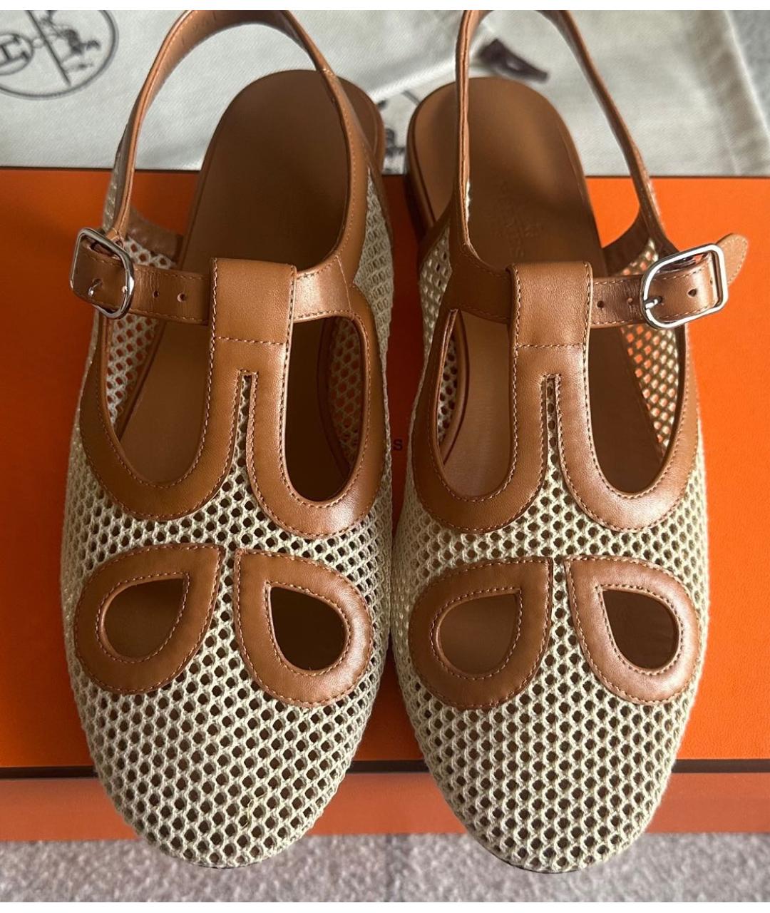 HERMES Бежевые текстильные балетки, фото 2