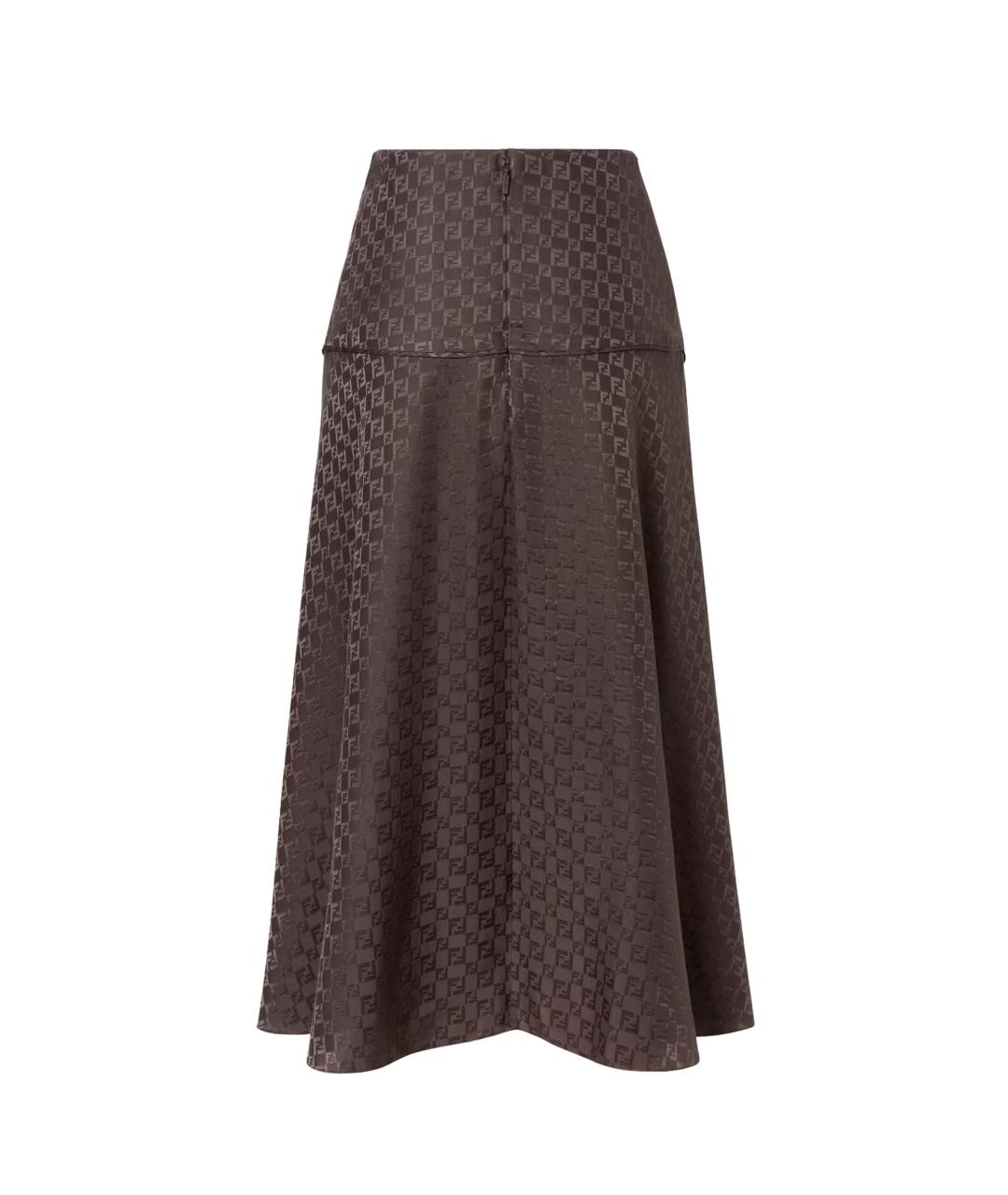 FENDI Коричневая шелковая юбка миди, фото 2
