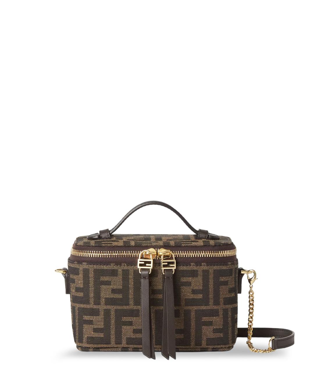 FENDI Коричневая жаккардовая сумка тоут, фото 1