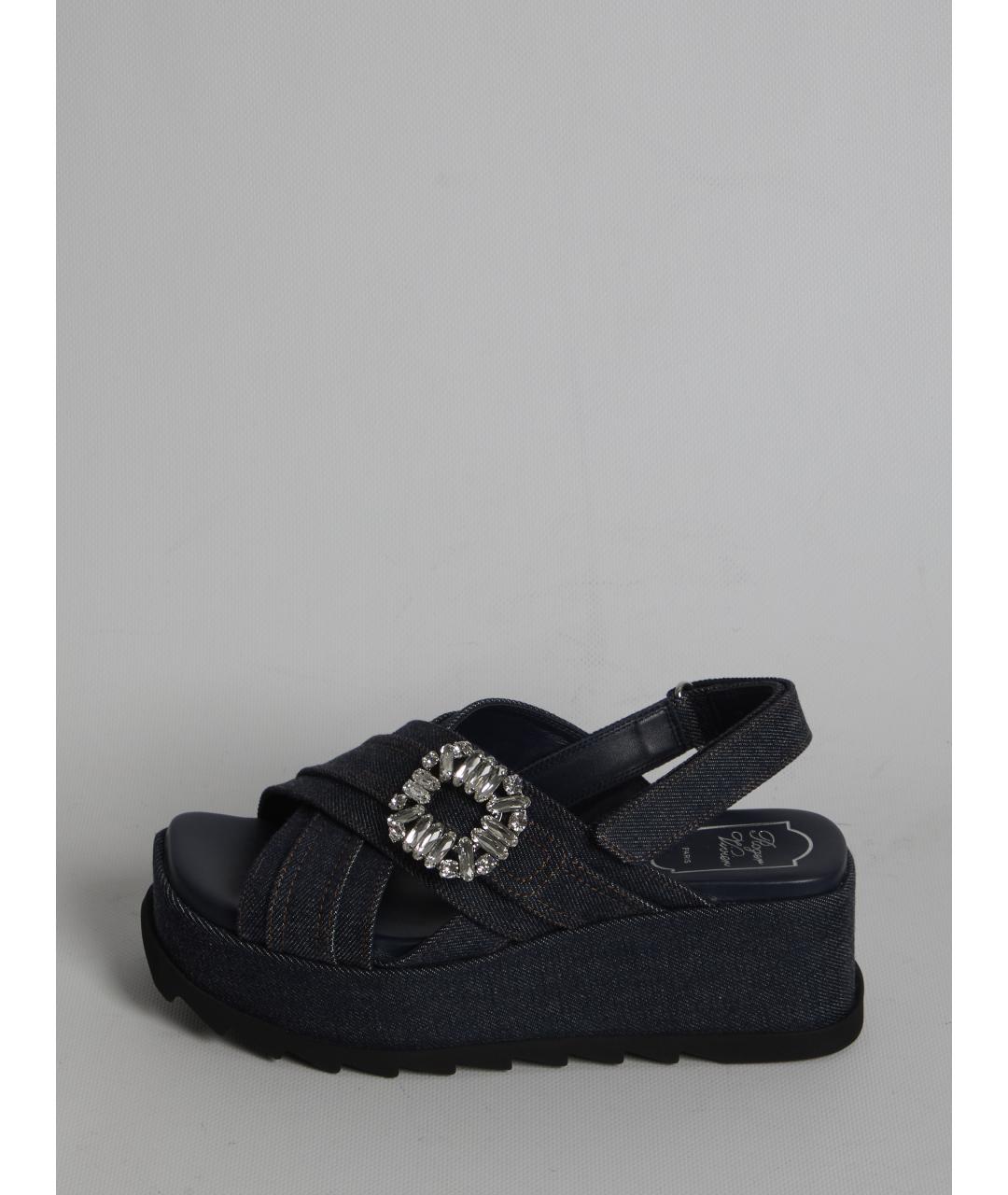 ROGER VIVIER Черные текстильные босоножки, фото 4